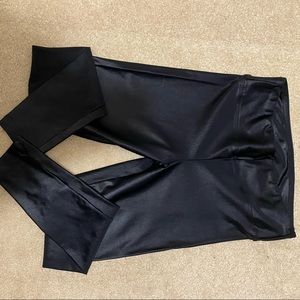 Metallic black leggings.